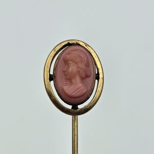 Vintage Gold Filled/Rolled Gold Pink Glass Cameo Stick Pin